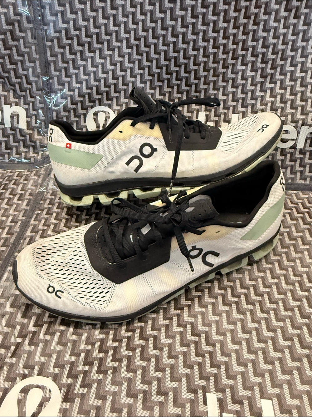 Hoka Men's Running Shoes in White, Black & Light Green